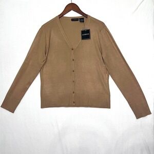 New George Vintage Cappucino Tan V-Neck Button Front Cardigan Sweater Large